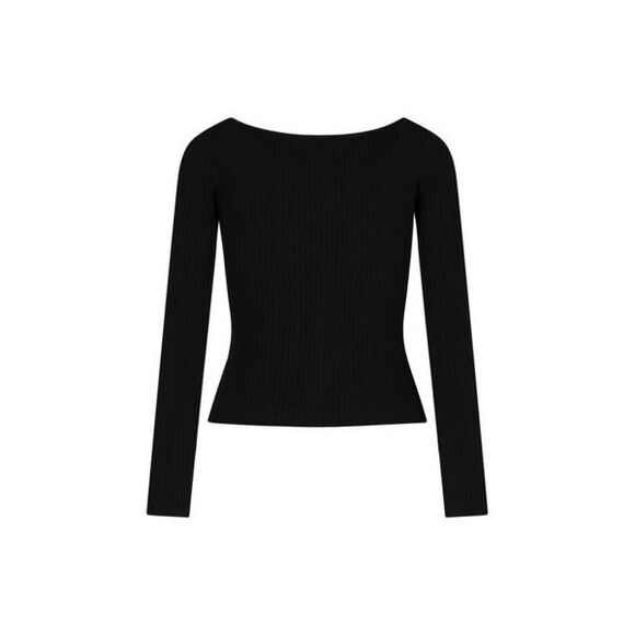 Raffia V-Neck Jumper in Navy Blue for Women - FW22 - Picture 2 of 4